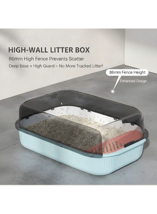 EPET Cat Litter Box with Anti-Scatter Fence Design - Easy Clean Plastic Kitty Toilet (Ragdoll Blue) - Image 5